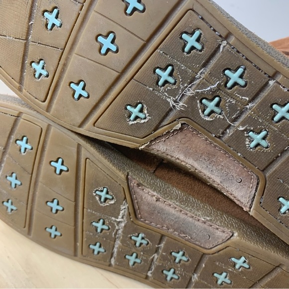 Toms Suede Leather Fleeced Moccasin Boots Rusty Brown Sz 8 Fleece Lining Native - Picture 16 of 16